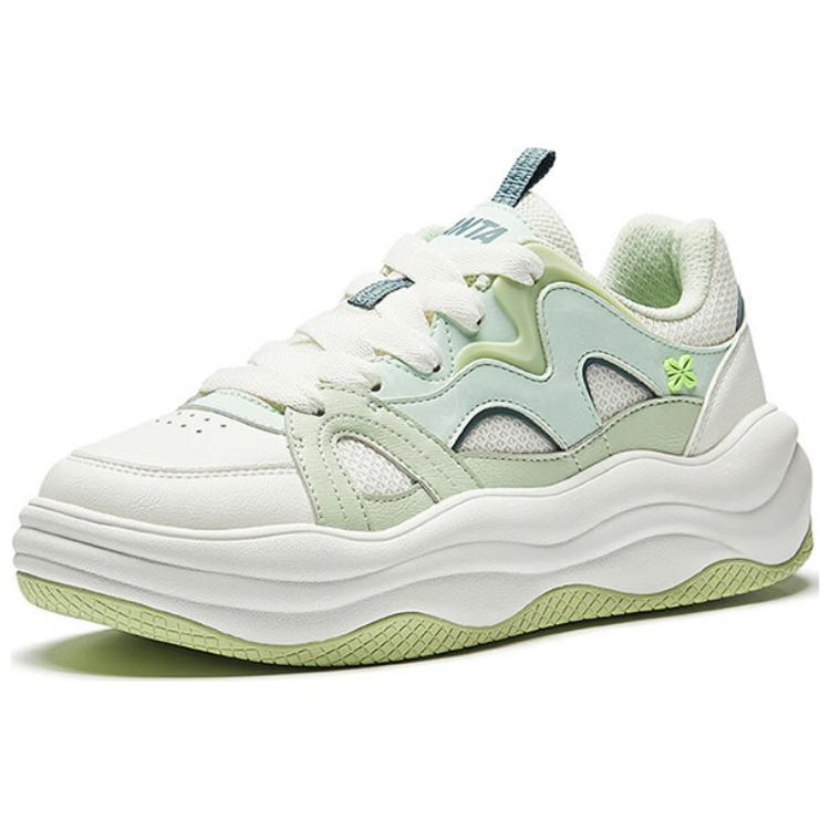 Anta Fashion Trend Shock Absorbing Lightweight Increased Height Low Top Sneakers Women Sneakers White Green 122528035-2