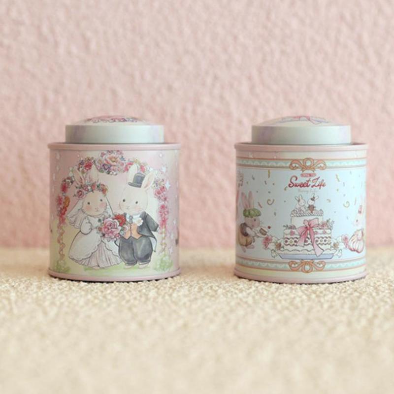 Cartoon Jellycat Rabbit Suitcase Storage Tin Candy Cookie Box Round Metal Jewelry Organizer For Wedding Birthday Party Gift Box