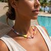 Resort Colorful Fish Starfish Shell Chip Stone Pendant Necklace for Women Beach Boho Ocean Layered Dainty Chain Jewelry Gift