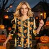 Women's Halloween Print Round Neck Three-Quarter Sleeve Blouse Top for Fall Parties