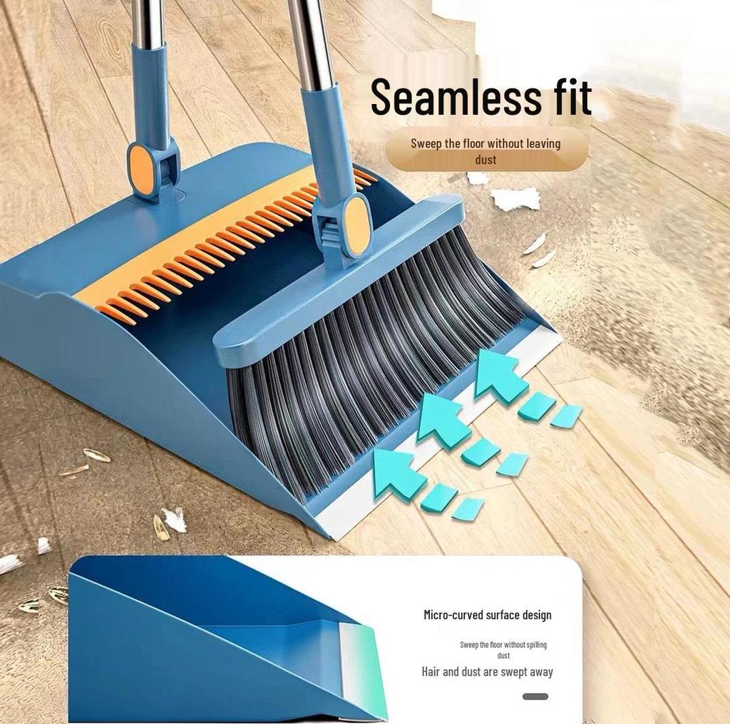 Magnetic Folding Broom & Dustpan Set - Enlarged & Thickened Design