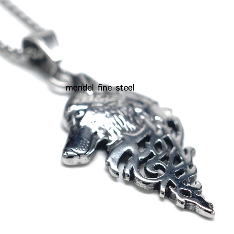 Mens Stainless Steel Viking Fenrir Wolf Head Pendant Necklace Men Silver