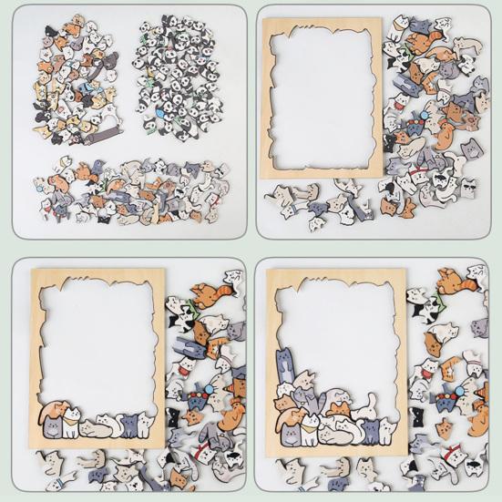 45660 Sets Wooden Cat Puzzle Board with Frame 3D Irregular Kitten Dog Panda House Monkey King