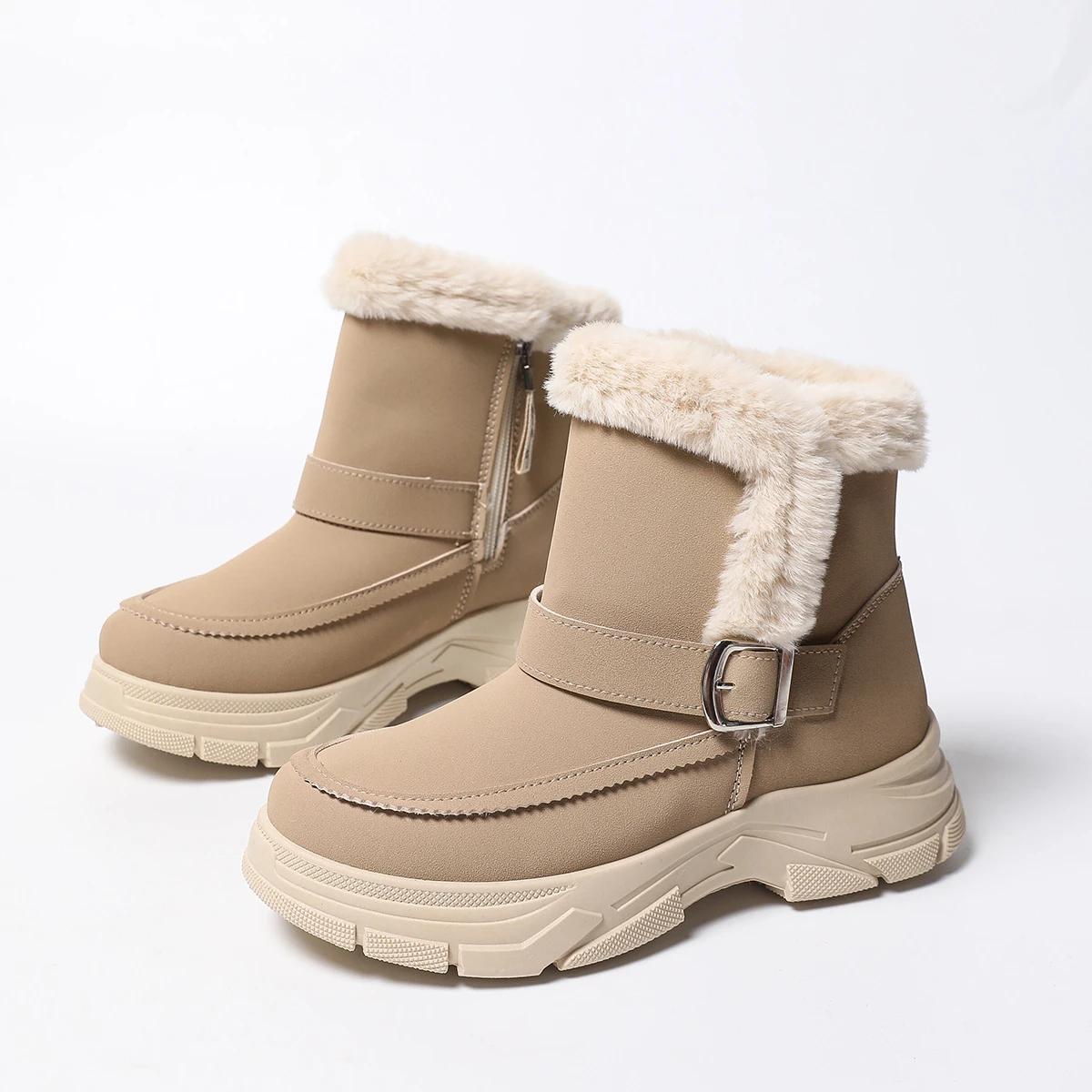 

Comfort Thick Bottom Non Slip Furry Snow Boots Women Winter Fluffy Fur Chunky Platform Suede Ankle Boots Warm Plush Shoes 42 хакі