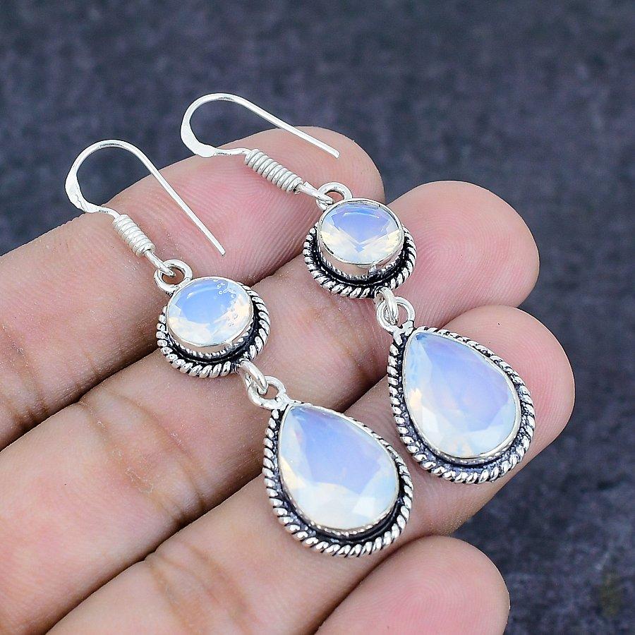 Milky Opal Gemstone 925 Sterling Silver Earring 2.17"