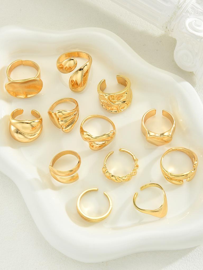 12Pcs Gold Color Lava Texture Ring Set For Women Chunky Statement Irregular Heart Teardrop Stackable Rings Minimalist Jewelry