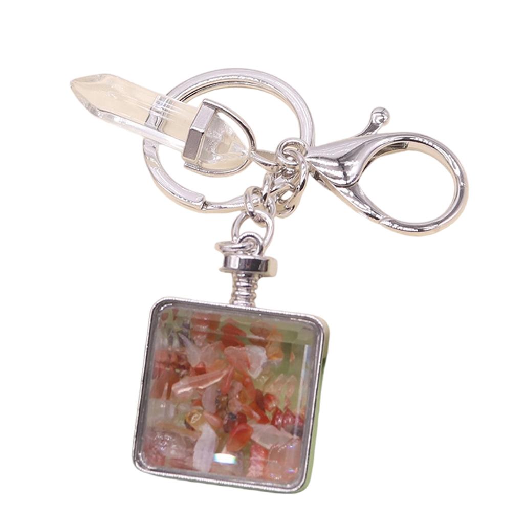 Versatile Square Keychain Featuring Natural Stone Crystals Photo Frame For Couples And Family