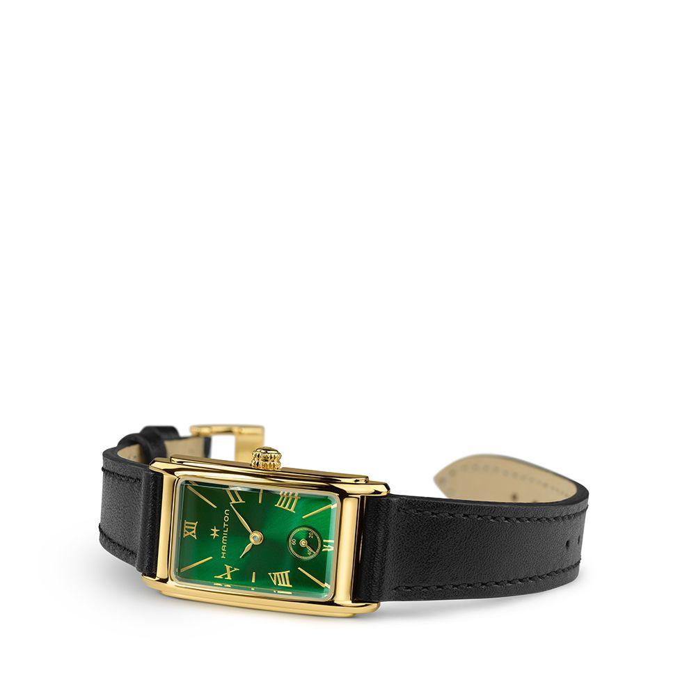 Hamilton H11261760 American Classic Ardmore Quartz Women's Watch Black Leather Strap Green Dial