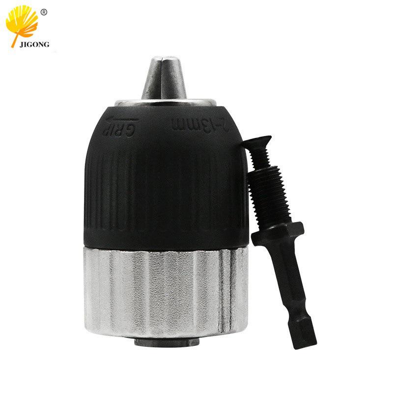 Self-Tightening Drill Chuck Adapter with Hex Shank, 2-13mm Clamping, 3/8-24UNF