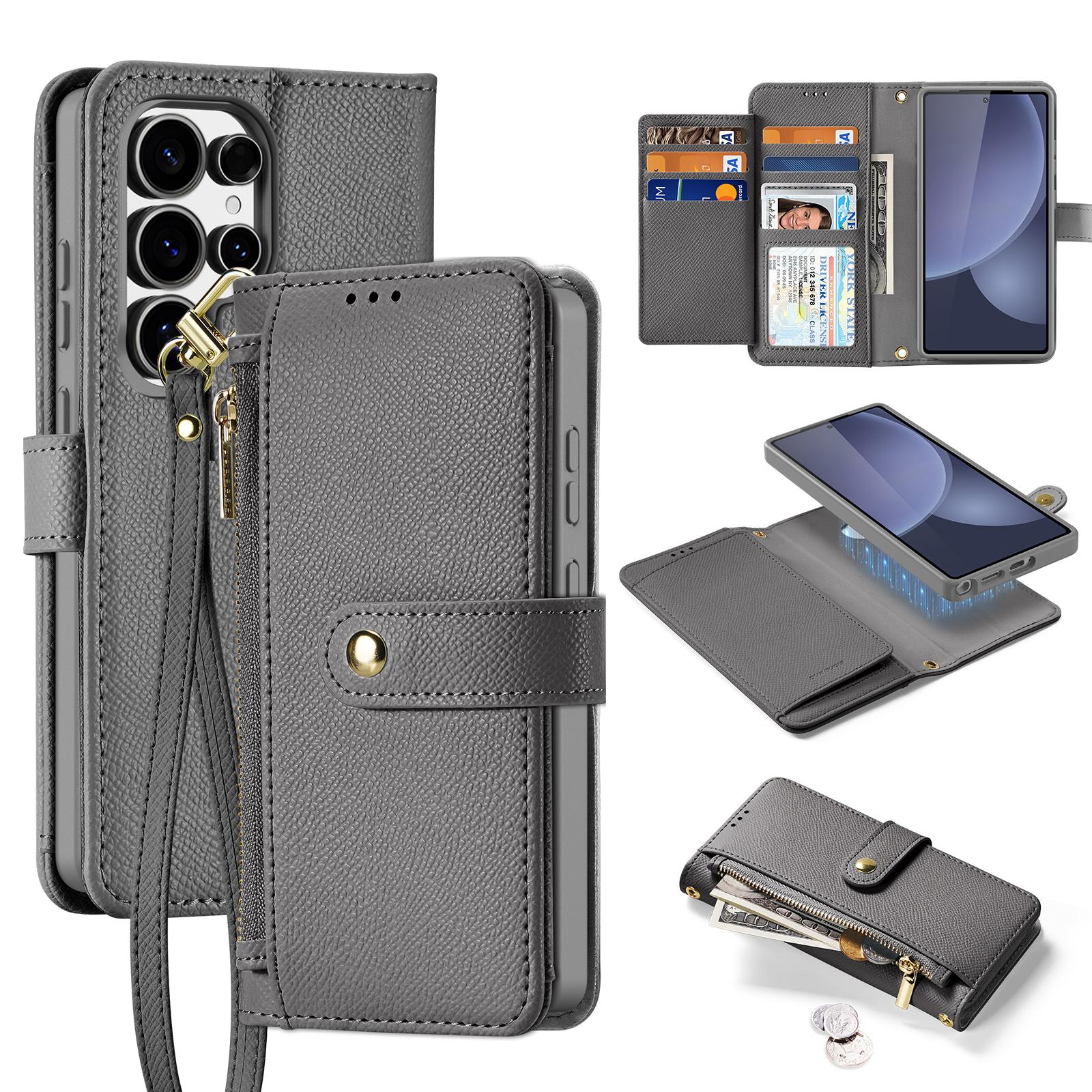 

DUX DUCIS Lawa Series For Samsung Galaxy S25 Ultra Case Detachable Magnetic Cowhide Leather Cover Zipper Wallet Grey
