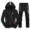 Casual 2-piece Hooded Long-sleeved Stand-up Collar Printed Cardigan Spring and Autumn Sports Sweater Pants Suit Men