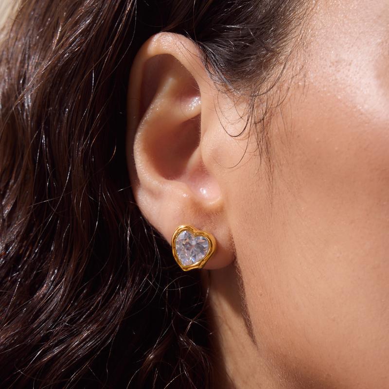Geometric Zircon Waterproof Stud Earrings for Women High Quality Stainless Steel Non-Irritating Jewelry for Club Wear