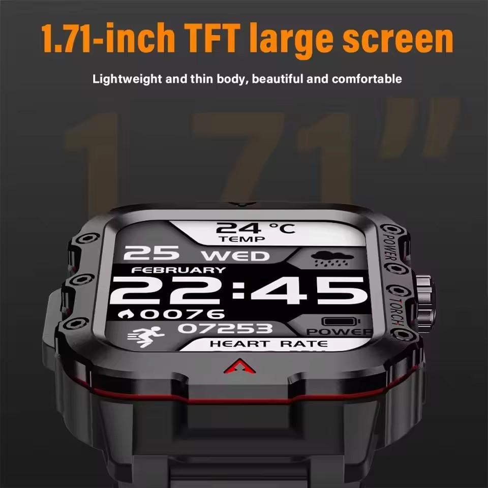 New Sports Smartwatch Bluetooth Call LED Flashlight Sleep Health Monitoring Fitness Tracking Men Outdoor Smart Watch HT30