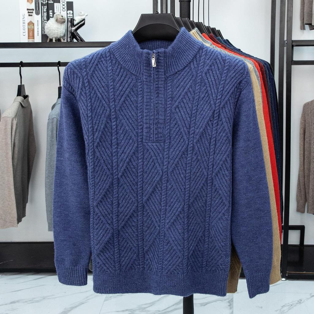 2025 Men's Fashionable Half-High Collar Zipper Jacquard Knit Sweater