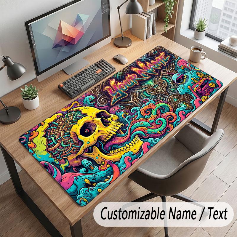 Skull Gothic Theme Customized Mouse Pad Personalized Print Name Text Desk Mat For Home Office Table Decor