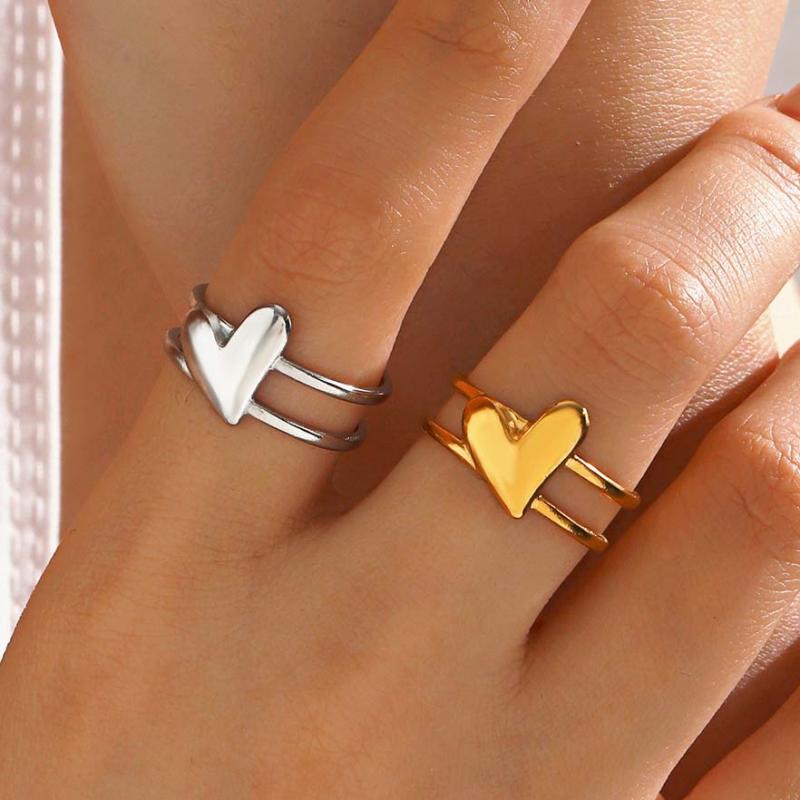 Romantic Stainless Steel Love Heart Opening Rings for Women Men Classic Double Layer Rings Fashion Valentine's Day Jewelry Gifts
