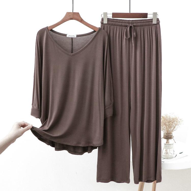Loose Fat Homewear Casual Modal Cotton Sleepwear Spring Autumn Women Long Sleeve Home Suit Sexy V Neck Suit