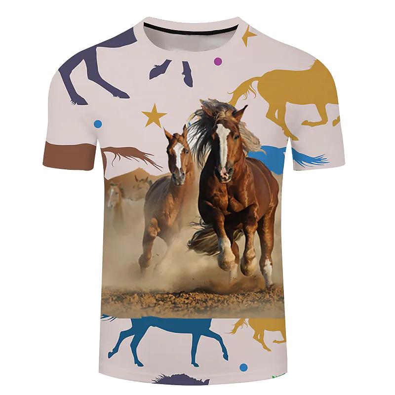 2022 Pánská trička s 3D potiskem koně Horse Crew Neck Krátký rukáv Streetové oblečení Hip-hopový trend Pánské oblečení Letní 6xl Trička Topy