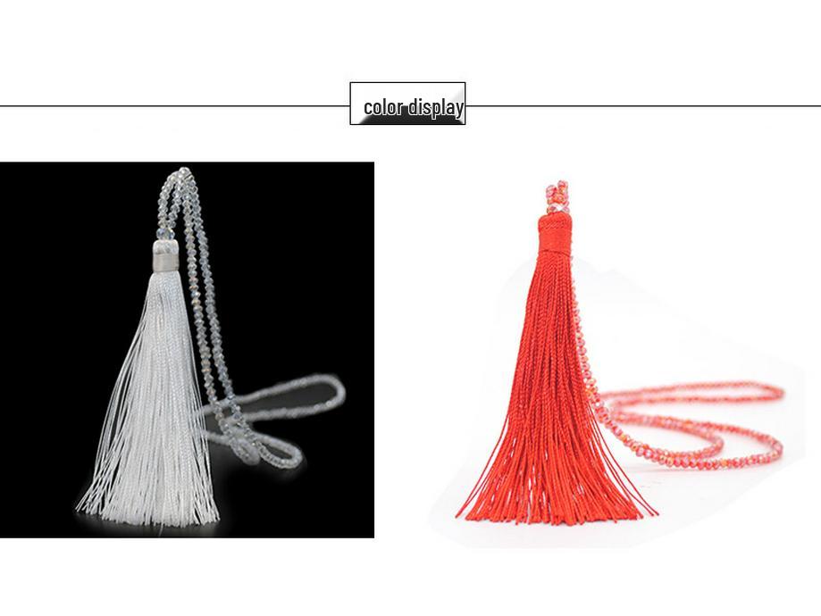 Velvet Thread & Crystal Beaded Tassel Necklace: 10-Color Handmade Women's European & American Long Chain Jewelry