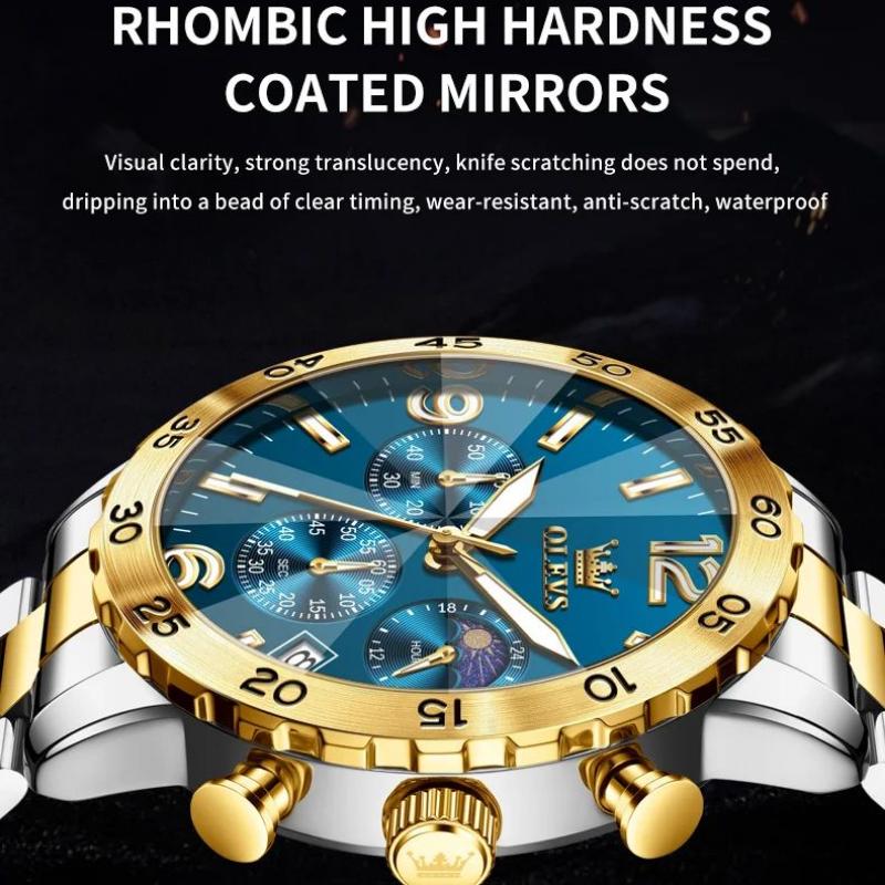 OLEVS Ceas Bărbați Marcă de Lux Ceas Quartz Multifuncțional Rezistent la Apă Fază Lunară Cronograf Original Ceas de Rochie pentru Bărbați