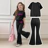 Kids Casual Short Sleeve T-Shirt and Flared Pants Set Lightweight Comfortable Breathable Soft Fabric Suitable for Daily Wear