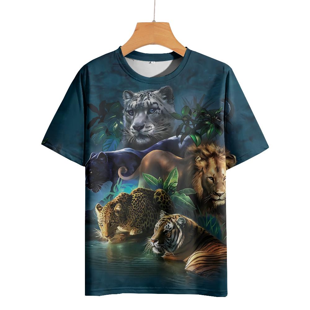 Tričko s kresleným zvířecím potiskem pro muže Trička Starověký les Tričko Outdoor Hip Hop Topy Oblečení Neformální Trička s volným krátkým rukávem