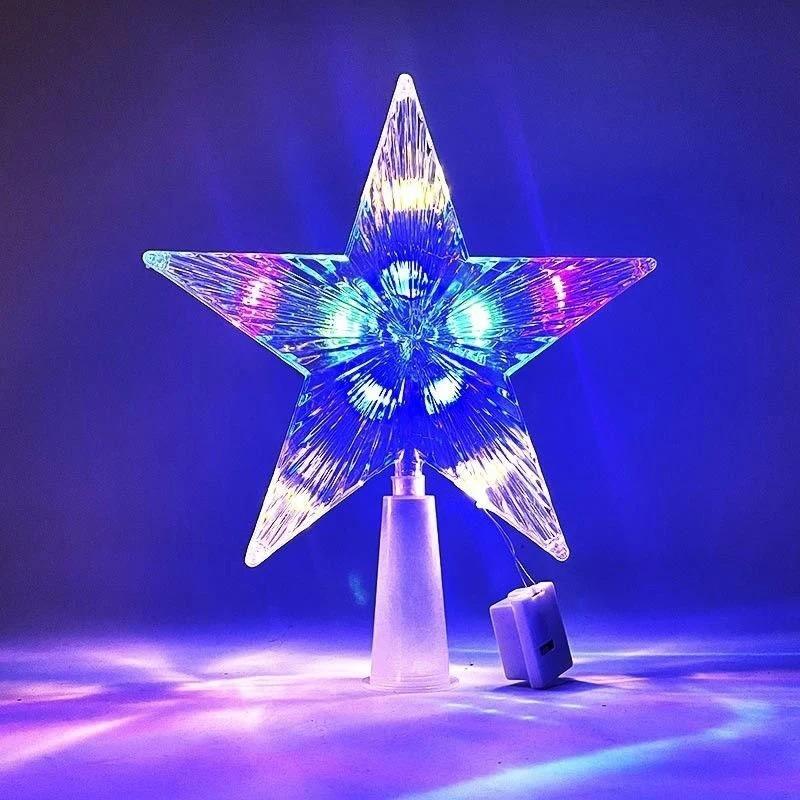 15cm Christmas Glowing Tree Topper Five-pointed Star Transparent LED Shining Lamp Xmas Colorful TopStar Ornaments Navidad Decora