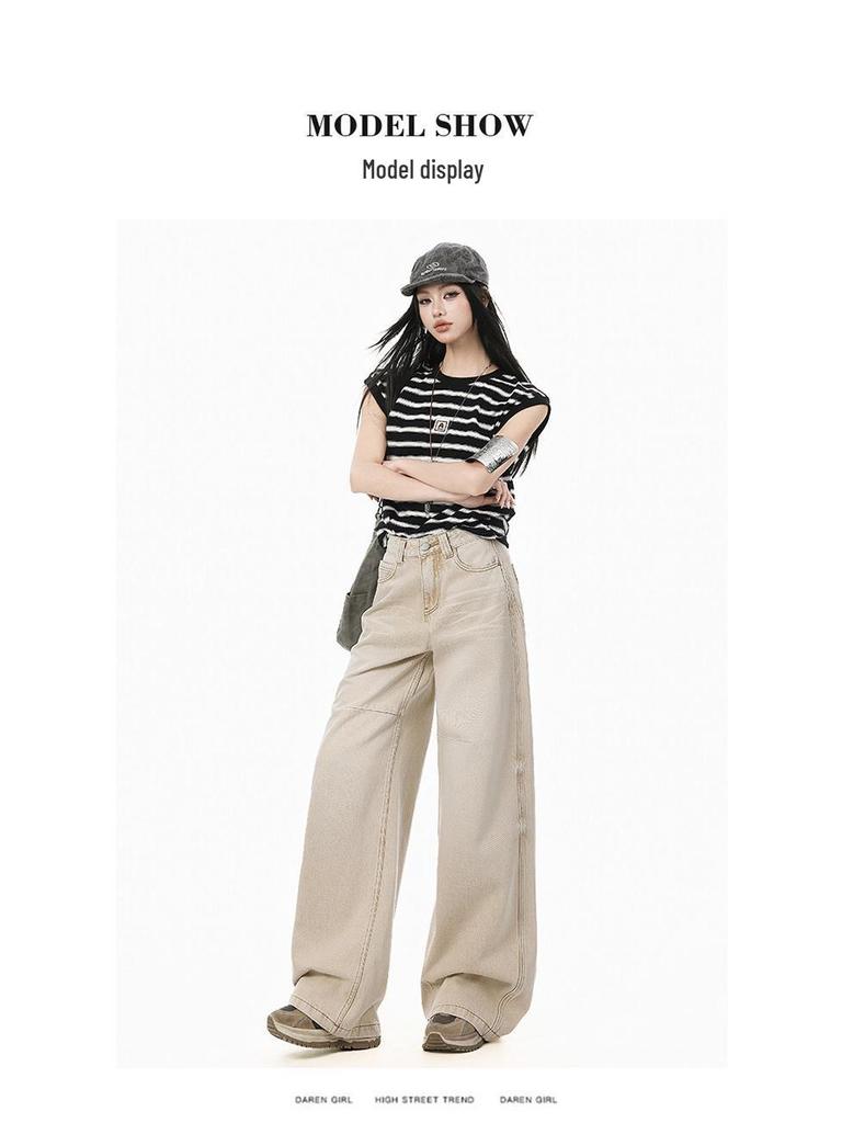 High Street American Spicy Cat Wide-Leg Jeans: Women's 2026 Spring Retro Loose Floor-Length Trend