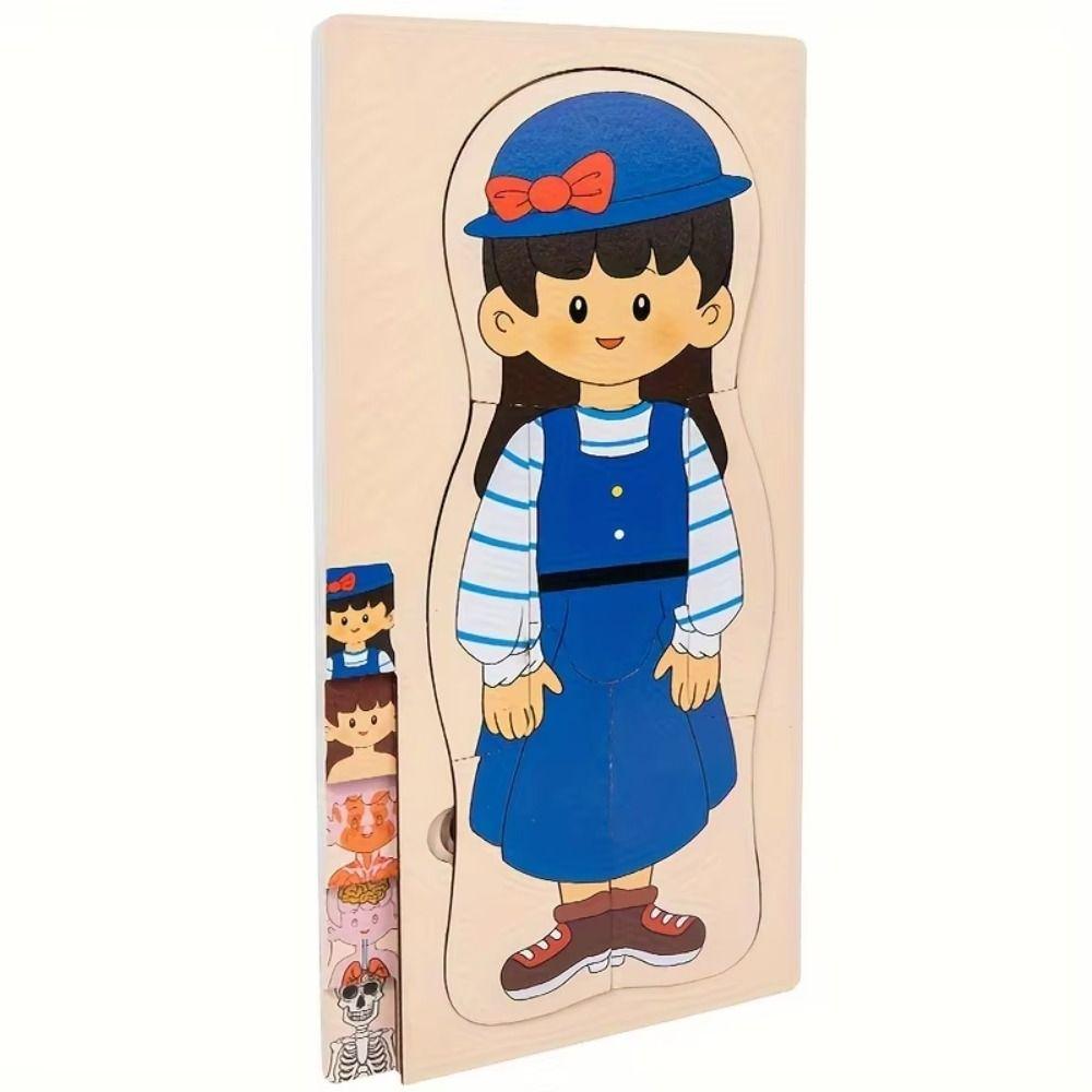 Multi-Layer Wooden Human Body Puzzle Boys Girls Educational Anatomy Jigsaw  Learn Body Parts