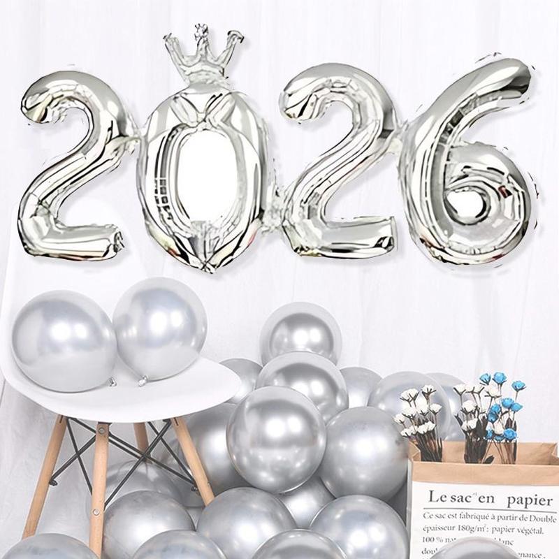 Ballons Numériques à Foil 2026 avec Couronne Connectée pour Décoration de Fête du Nouvel An 2026 Fournitures de Célébration de Remise de Diplôme et d'Anniversaire