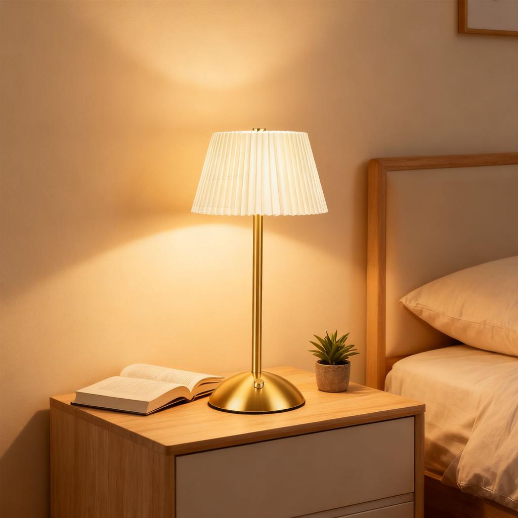 Pleated Table Lamp Cordless Touch Control   1200mAh Rechargeable Battery Operated Nightstand Lamp for Bedroom Living Room