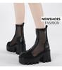 Fashion 2025 New Super High Heel Fashion Net Boots Women Flock Platform Zipper Ankle Boots Spring Summer Thick Heel Round Toe Boots