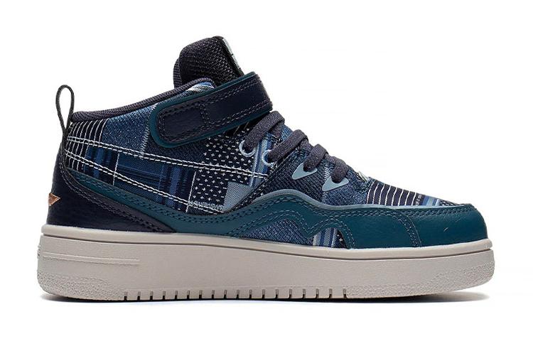 Li Ning Comfortable Slip Resistant Abrasion Resistant Mid top Skateboard Shoes Blue Kids' YKCS154-1