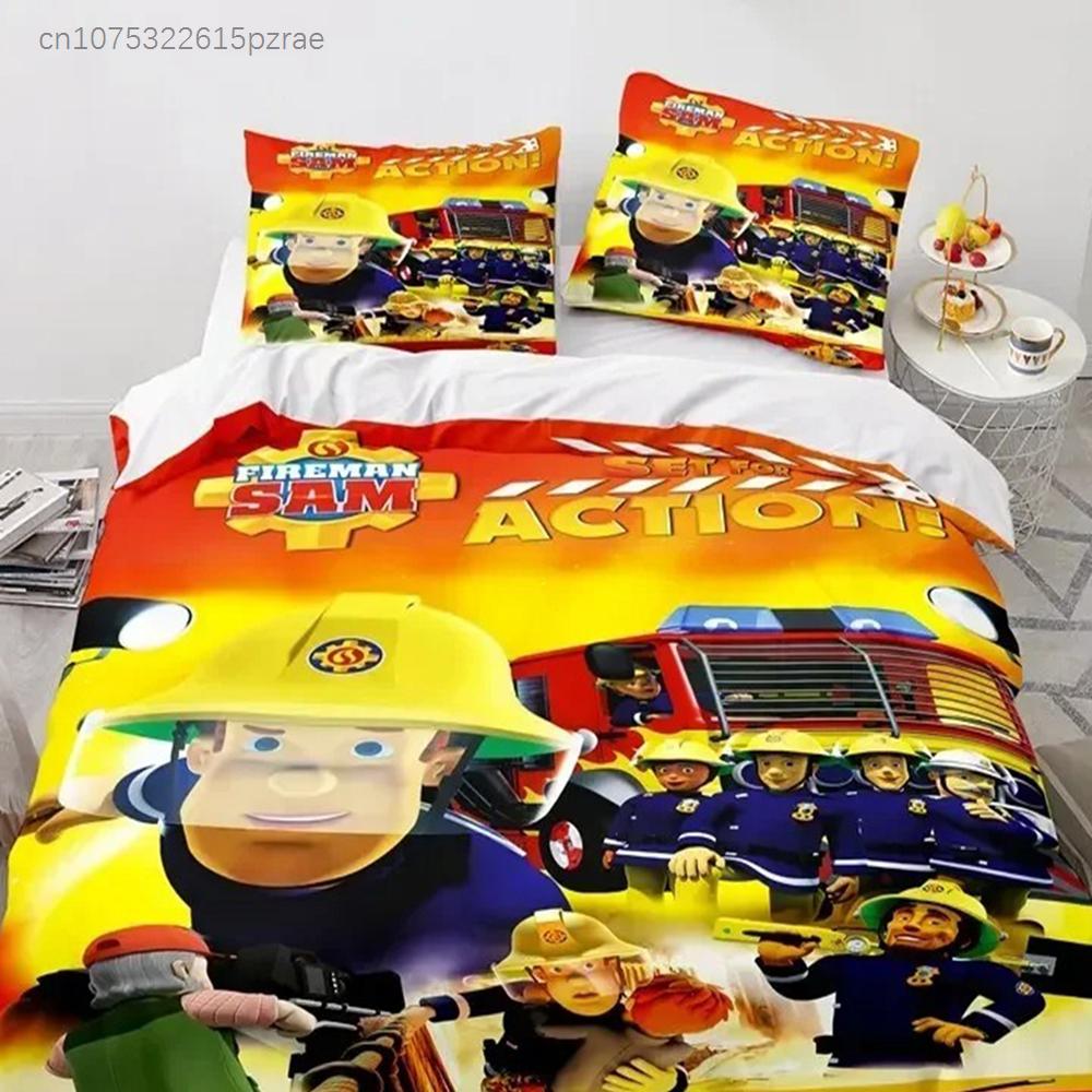 3D Print Cartoon Fireman Sam Bedding Set Duvet Cover With Pillowcase Single Double Twin Full Queen King Size