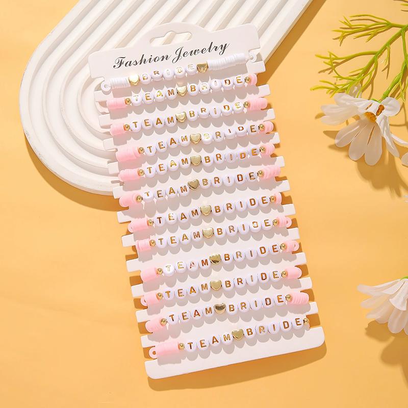 WTEMPO Junggesellinnenabschied Hen Party Braut Brautjungfer TEAM BRAUT Buchstaben Mehrschichtig Gestapelt Elastisch Weiche Keramik Armband Set Damen Armbänder