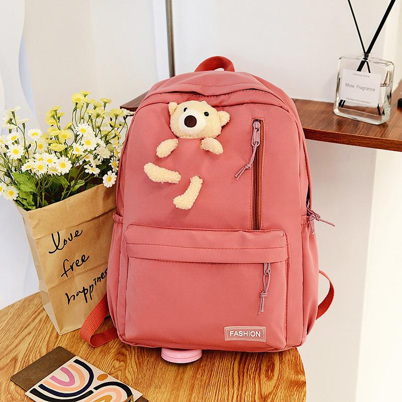Korean Style Bear Backpack Large Capacity Stylish Nylon Soft Double Shoulder Bag