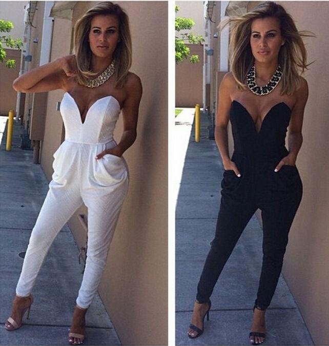 Damen Elegant Clubwear V-Ausschnitt Playsuit Bodycon Jumpsuit Perfekt Für Partys