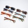 New Fashion Luxury Sunglasses Transparent Rimless Sunglasses Ocean Style Diamond Cut  Wood Grain Legs Women Sunglasses