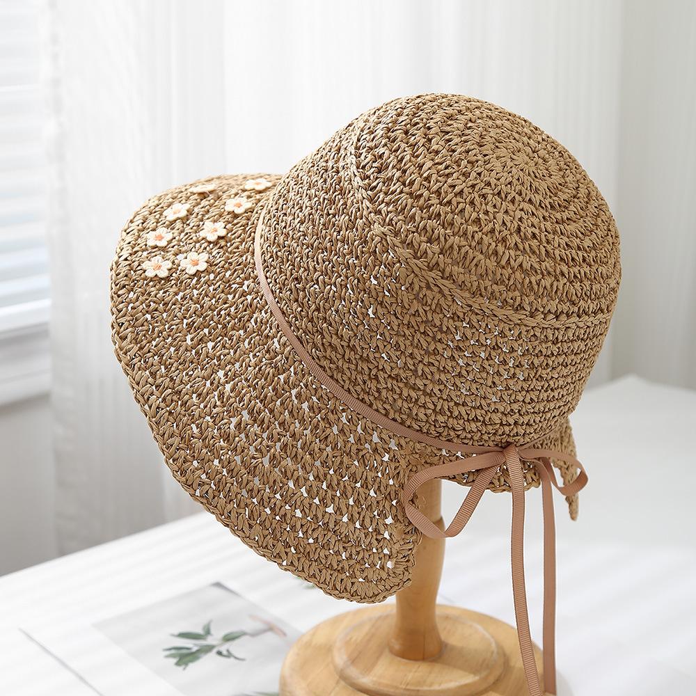 

Summer Hats For Women Rope Bow Sun Hat Female Folding Sunshade Fisherman Cap Female Beach Accessories Seaside Sunscreen Sunhat 56-58CM