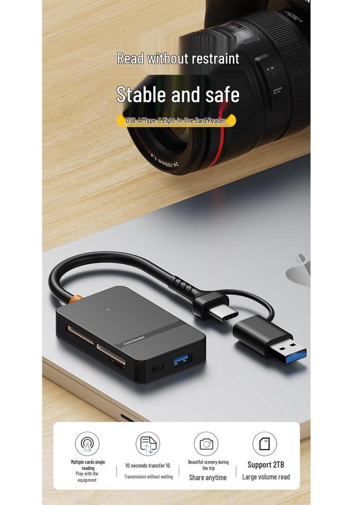 Apple-Compatible 8-in-1 USB 3.0 Dual-Head Type-C Card Reader & Expansion Dock