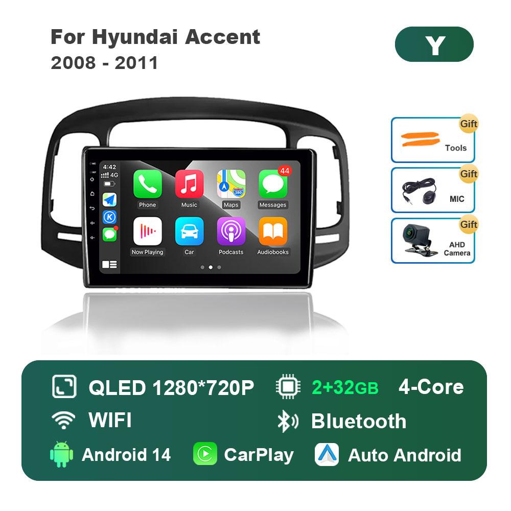 Car Radio Multimedia Player for Hyundai Accent 2008 - 2011 Android 14 System GPS Navigation HD Screen  WiFi Bluetooth Head Unit