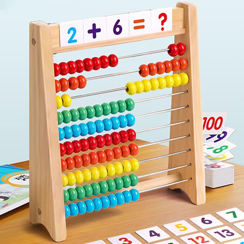 Wooden Counting Toy Abacus Montessori Education Math Toy Children Rainbow Counting Beads Addition Subtraction Operation Learning