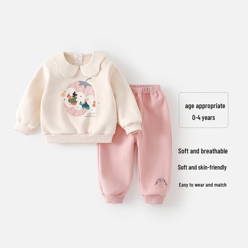 

Baby Girl Autumn Sweatshirt & Pants Set - Warm Casual Outfit for Infants 120 cm рожевий/суничний
