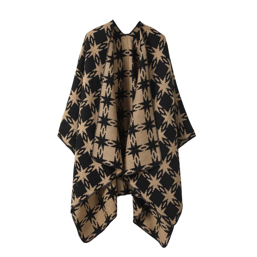 Solid Color Striped Shawl Cardigan: Warm, Versatile Imitation Cashmere Scarf for Autumn and Winter
