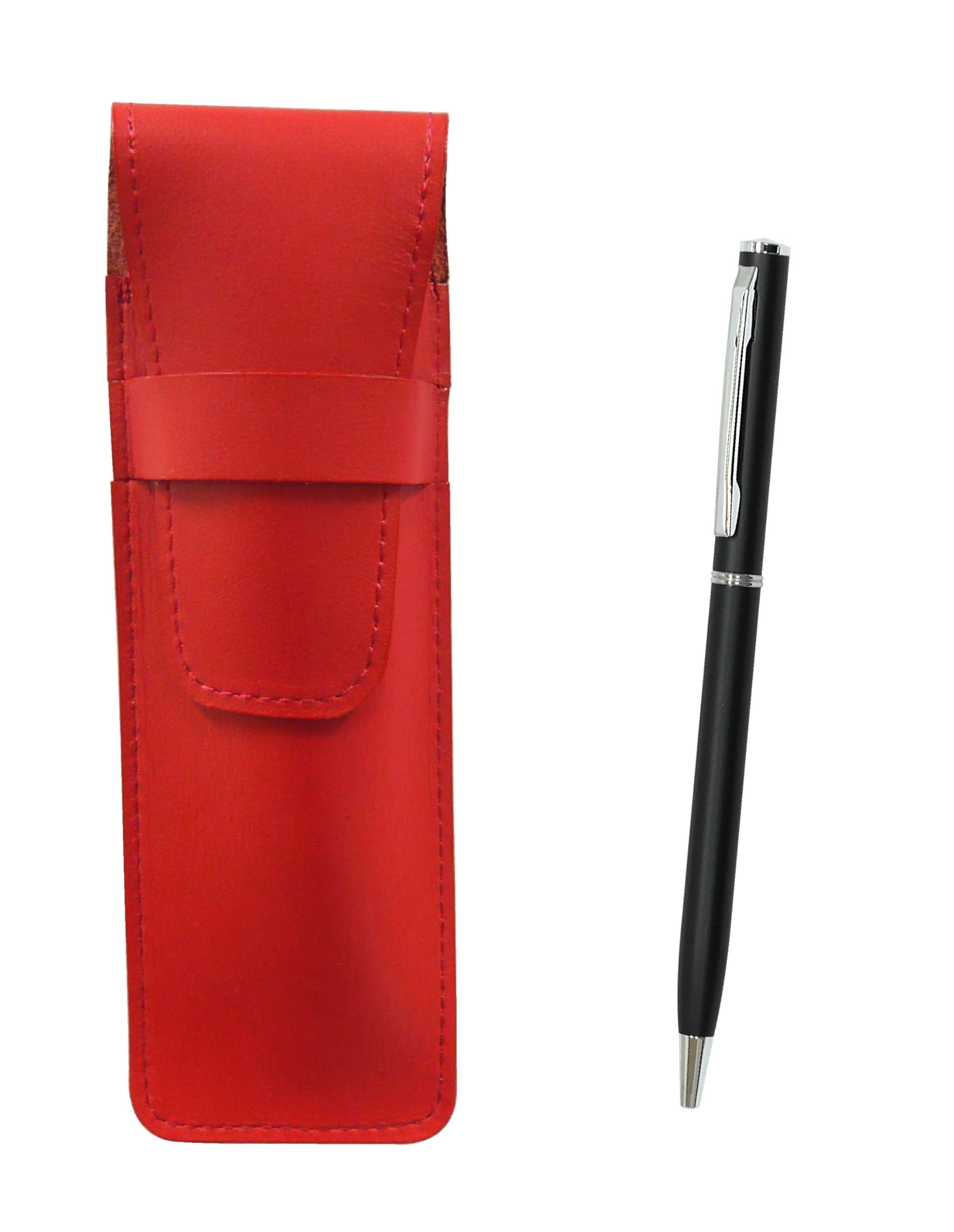 

2 Pack Slim Cowhide Pencil Case Red Slim Rotating Ballpoint Pen Set Black T23-ASR-PD04-B-2