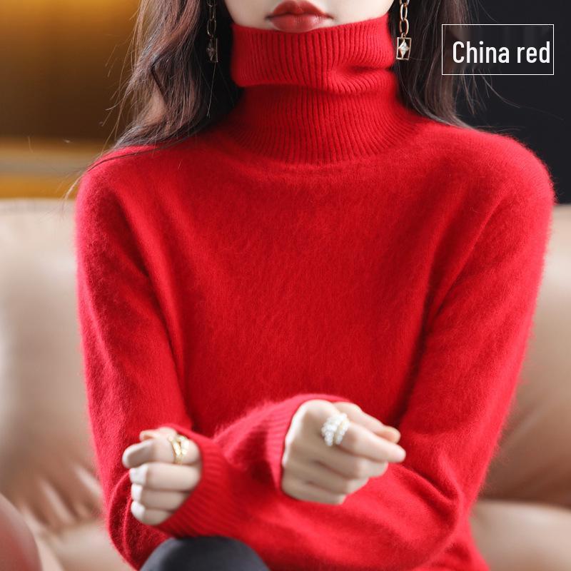 

Женский свитер из норки и кашемира с высоким воротником на осень/зиму 2024 - Свободный, плотной вязки, базовый слой 3XL