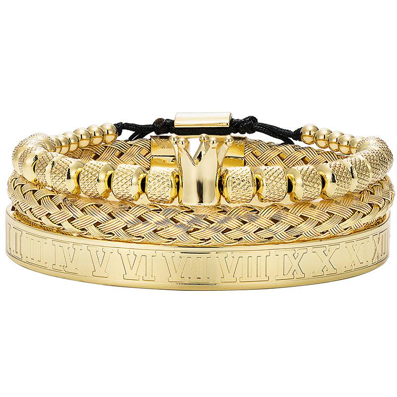 Crown Bracelet Set Pineapple Bead Roman Numeral Twist Bracelet Handwoven Bracelet