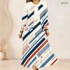 Women Plus Size Two Piece Dress Set Three Quarter Sleeve Eagle Star Striped Printed Long Dress