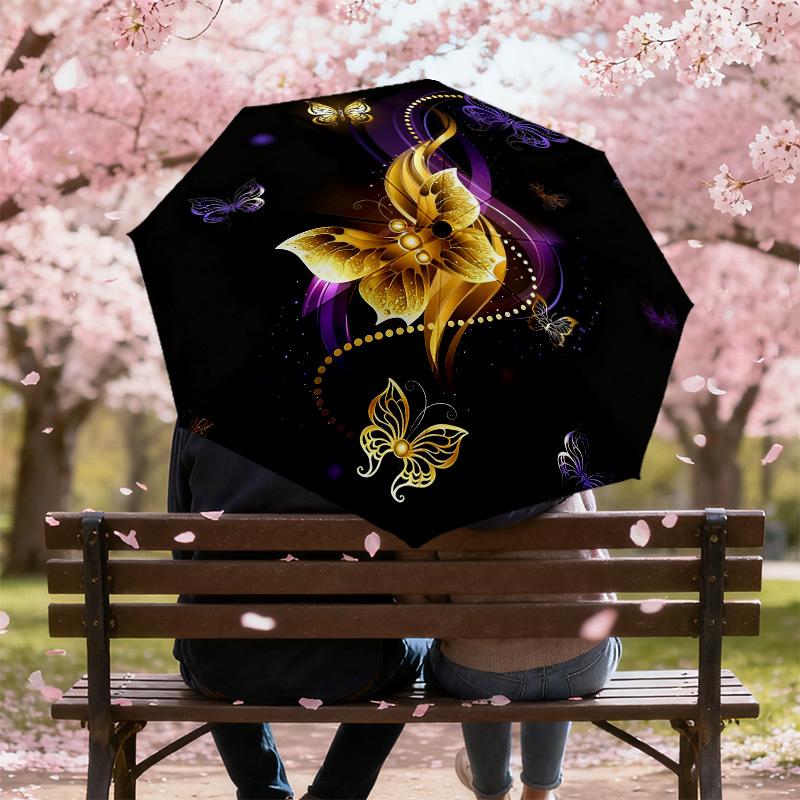 1pc Butterfly Art Automatic Folding Umbrella, Heavy Duty 8 Rib Iron Frame,  Suitable for Travel, Daily Use, Birthday, Decor Gift m0104056