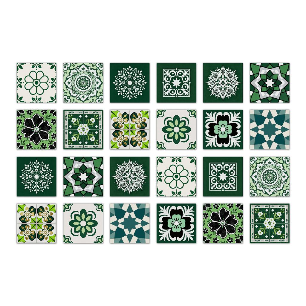 24pcs Mandala Wall Stickers Kitchen Self-Adhesive Waterproof Tile Stickers Bathroom Decor Moroccan Pvc Decal